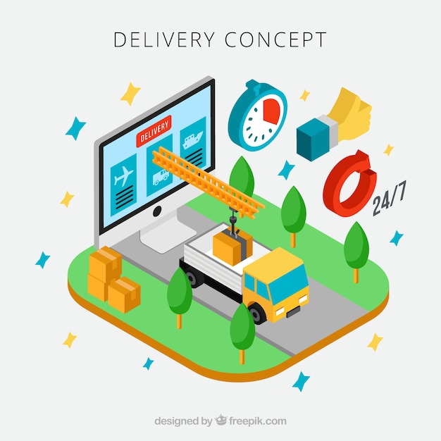 Colorful delivery concept with isometric perspective