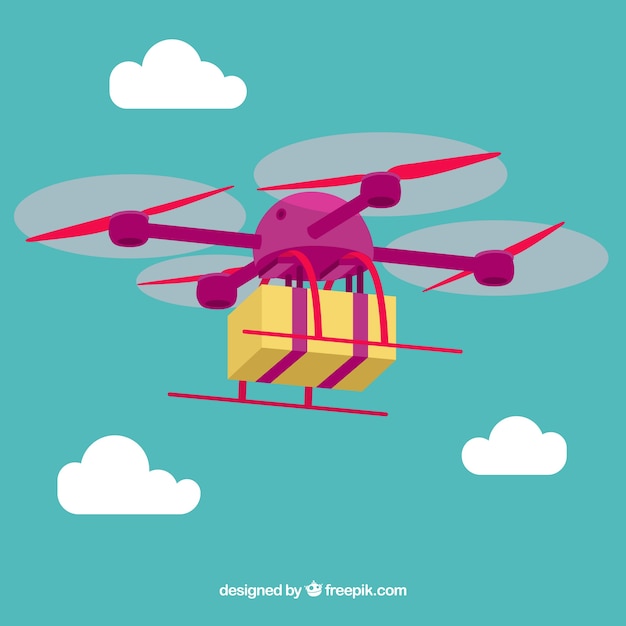 Free Vector colorful delivery drone with box