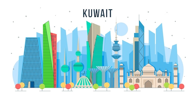 Free vector colorful design kuwait skyline