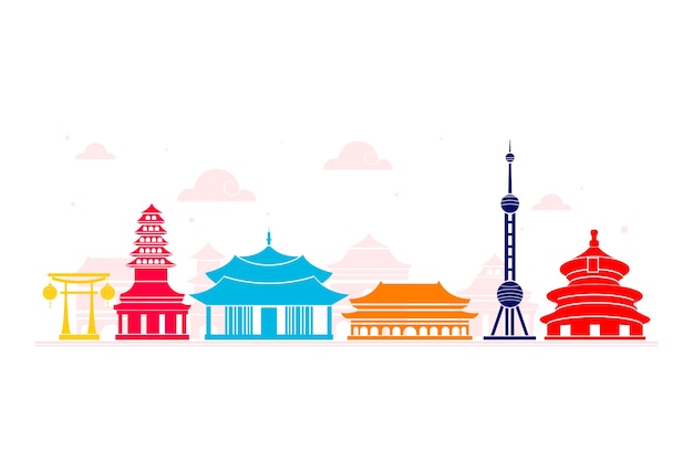 Colorful design landmarks skyline