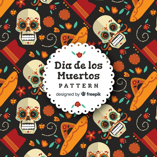 Colorful día de muertos pattern collection with flat design