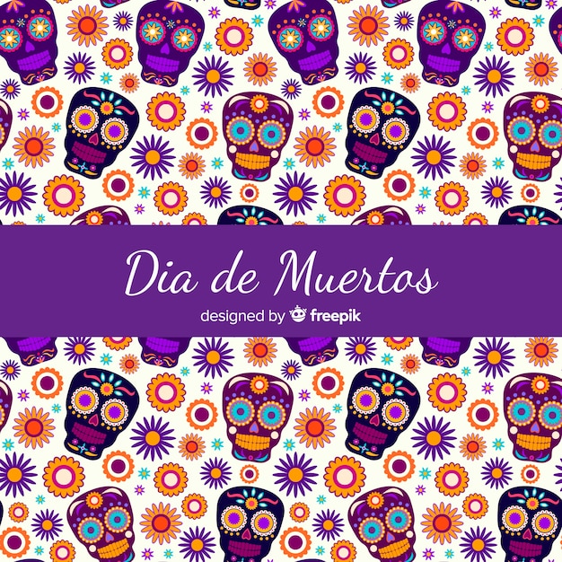 Free Vector colorful día de muertos pattern collection with flat design