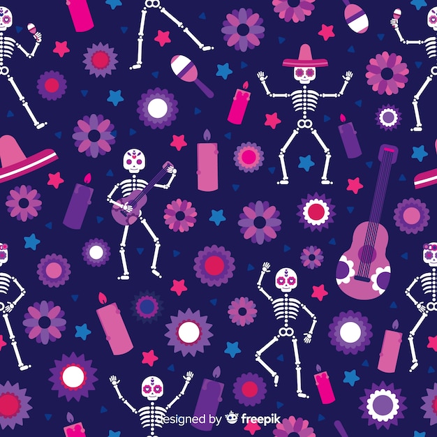 Colorful día de muertos pattern collection with flat design