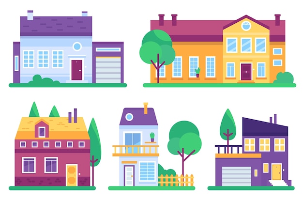 Free Vector colorful different houses collection