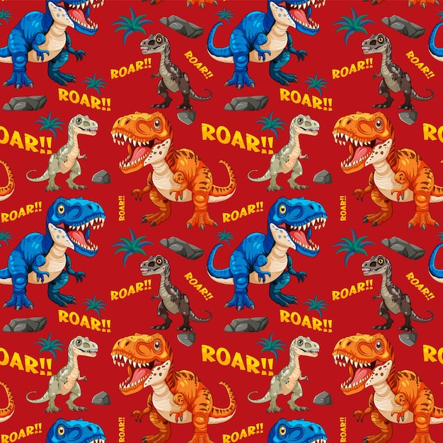 Free vector colorful dinosaur pattern with roar text