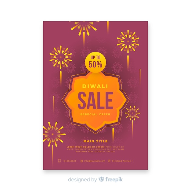 Colorful diwali sale flyer template with flat design