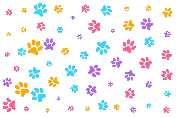 Colorful dog or cat paw prints pattern background