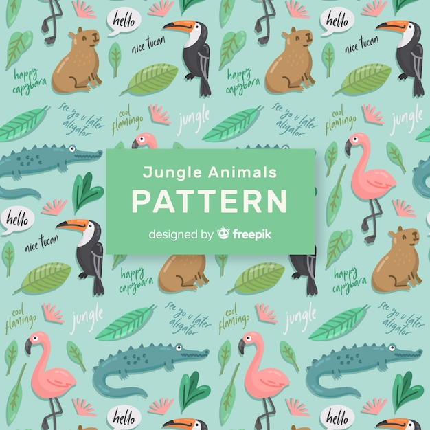 Free Vector colorful doodle animals and words pattern