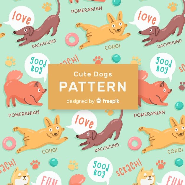 Free Vector colorful doodle dogs and words pattern