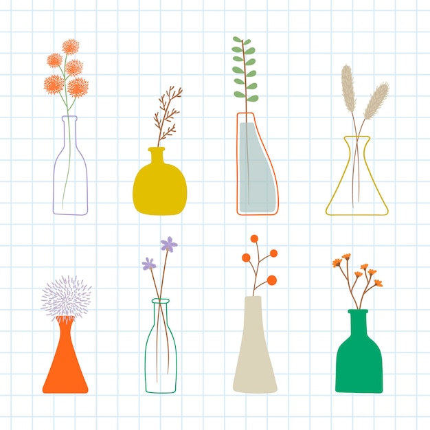 Free Vector colorful doodle flowers in vases pattern