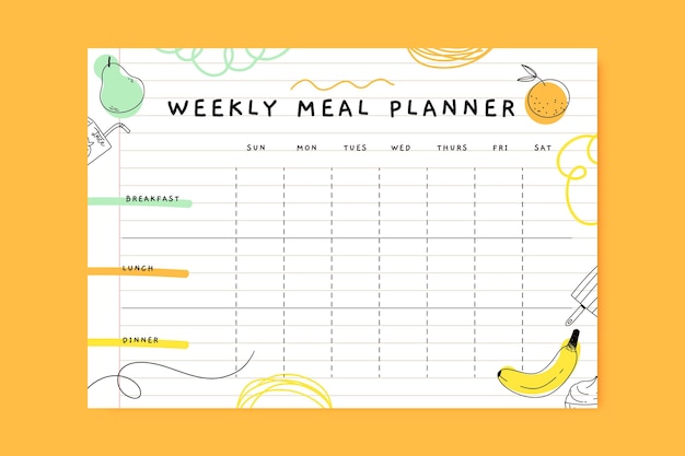 Colorful doodle meal food planner