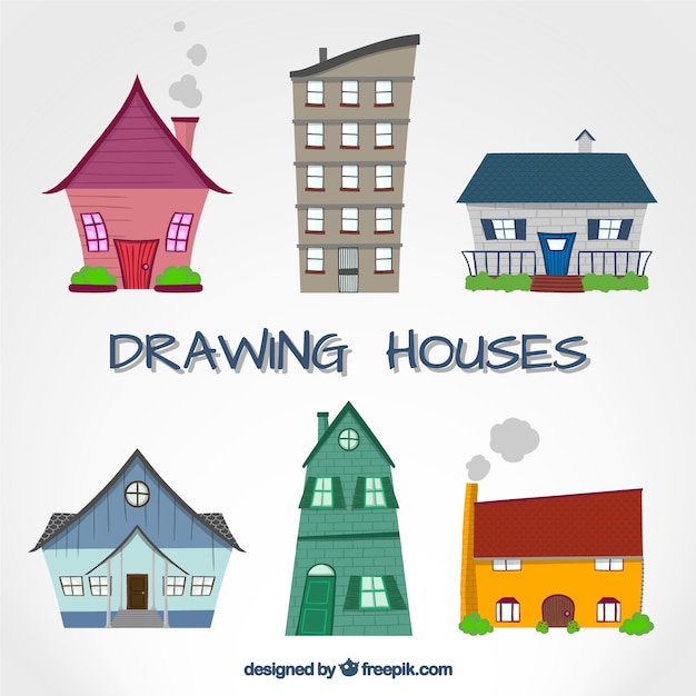 Free Vector colorful drawing houses