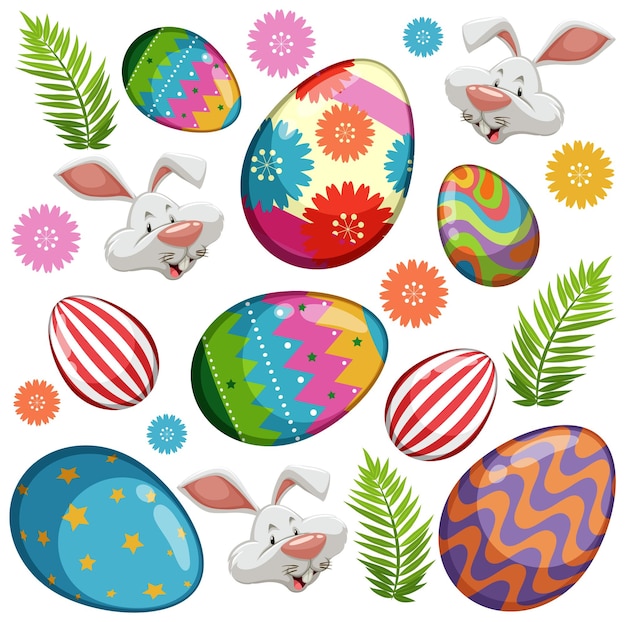 Free Vector colorful easter eggs and bunny faces