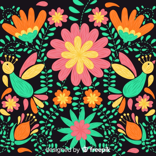 Free Vector colorful embroidery mexican floral background