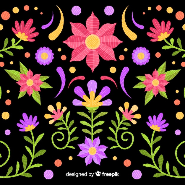 Free Vector colorful embroidery mexican floral background