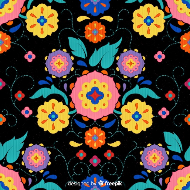 Free vector colorful embroidery mexican floral background