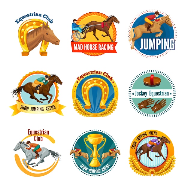 Free Vector colorful equestrian sport badge and logos