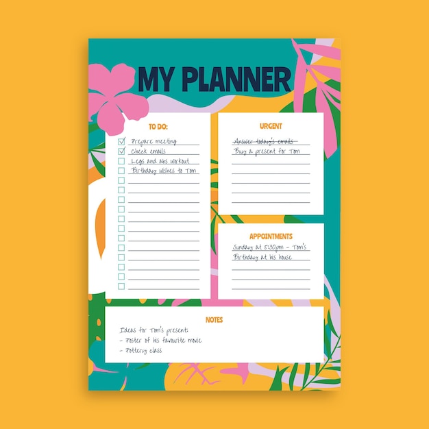 Colorful exotic plants planner template