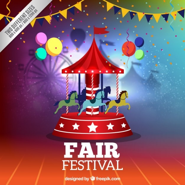 Free Vector colorful fair background with a carousel