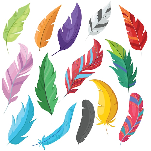 Free Vector colorful feathers pack flat vector illustration