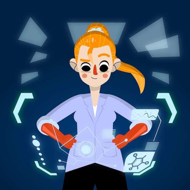 Free Vector colorful female scientist illustration