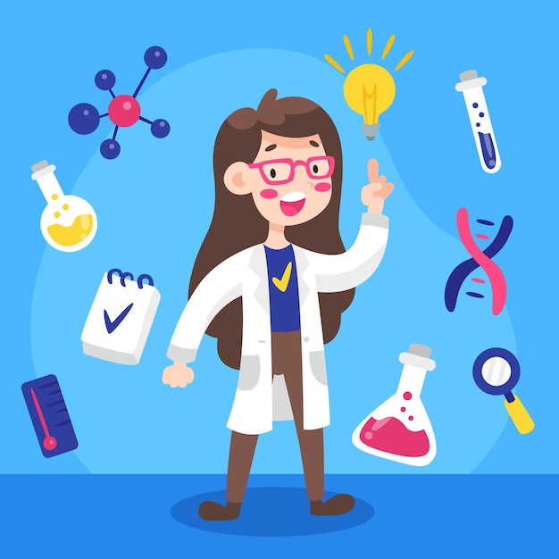 Colorful female scientist illustration