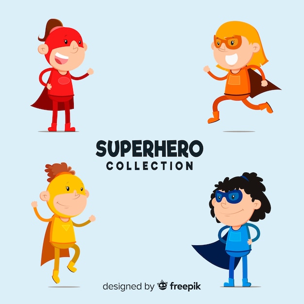 Colorful female superhero collection with flat design