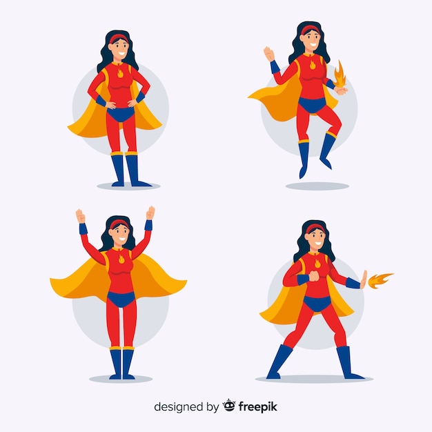 Free vector colorful female superhero collection with flat design