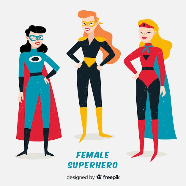 Free vector colorful female superhero collection with flat design