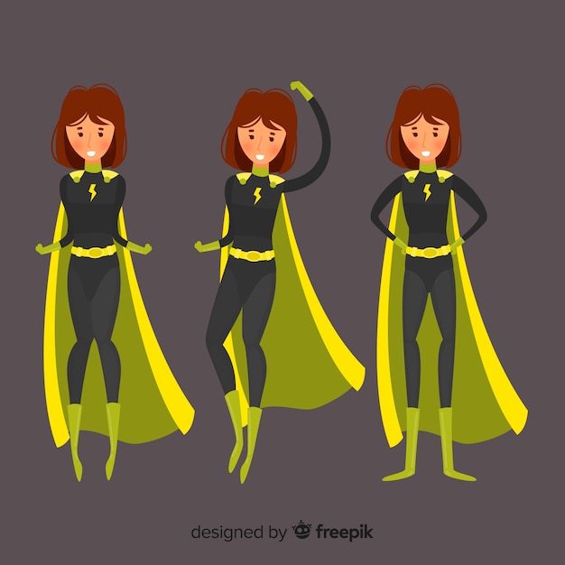 Free vector colorful female superhero collection with flat design