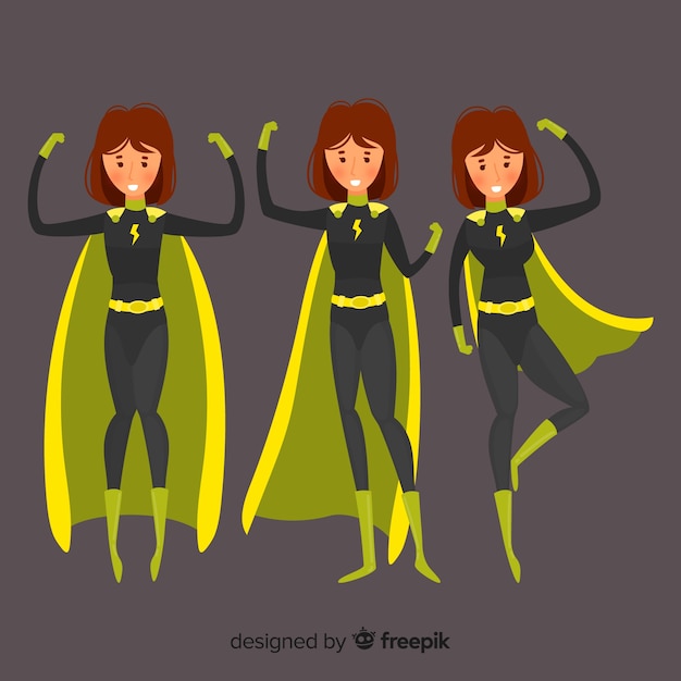 Free vector colorful female superhero collection with flat design