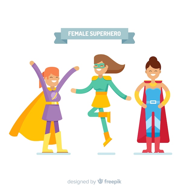 Colorful female superhero collection with flat design