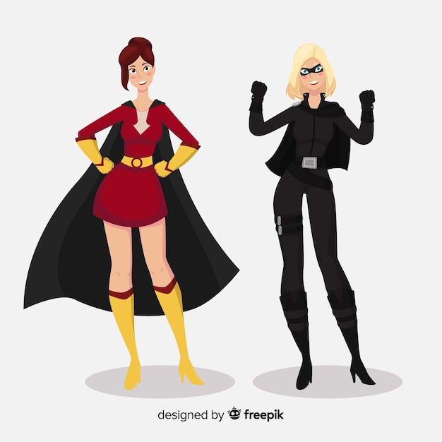 Free vector colorful female superhero collection with flat design