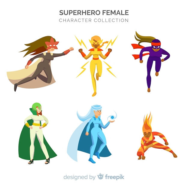 Free Vector colorful female superhero collection with flat design