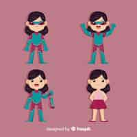 Free vector colorful female superhero collection with flat design