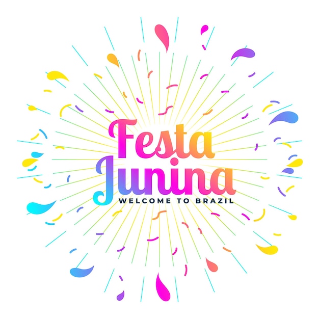 Colorful festa junina celebration card with bursting confetti