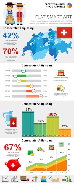 Colorful finance or analytics concept infographic charts set