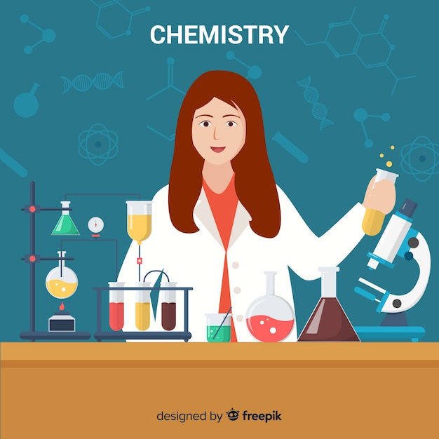 Free Vector colorful flat chemist woman background