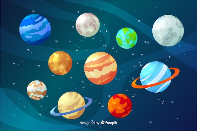 Colorful flat design planet collection