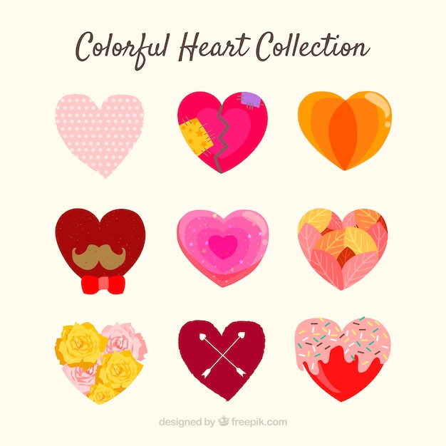 Colorful flat heart collection