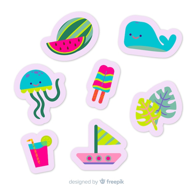 Free Vector colorful flat summer sticker collection