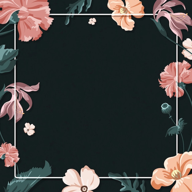 Free Vector colorful floral frame on a black background 