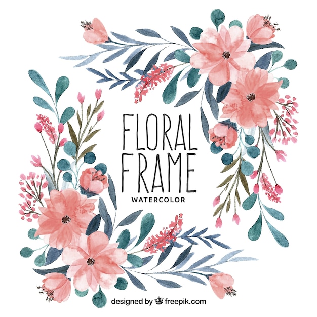 Colorful floral frame in watercolor style