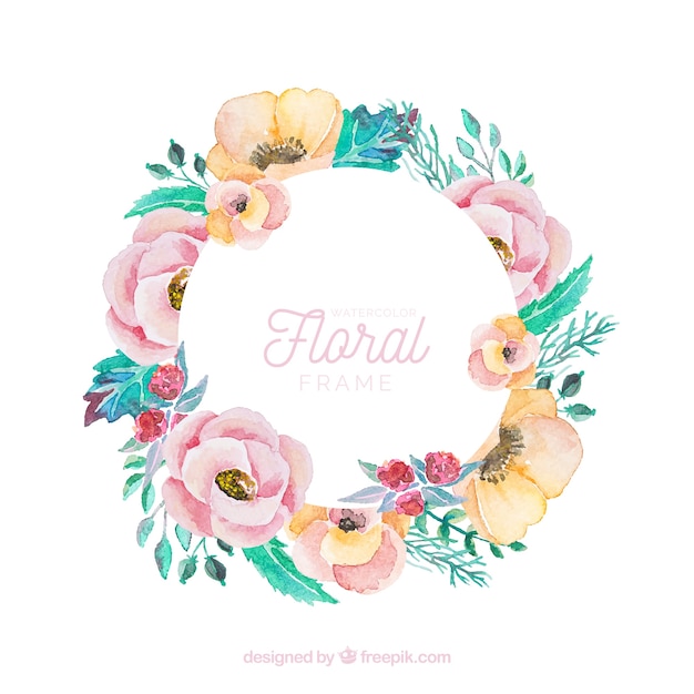 Colorful floral frame in watercolor style