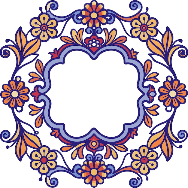 Free Vector colorful floral frame with blue and orange accents