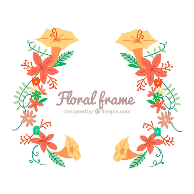 Free vector colorful floral frame with flat design