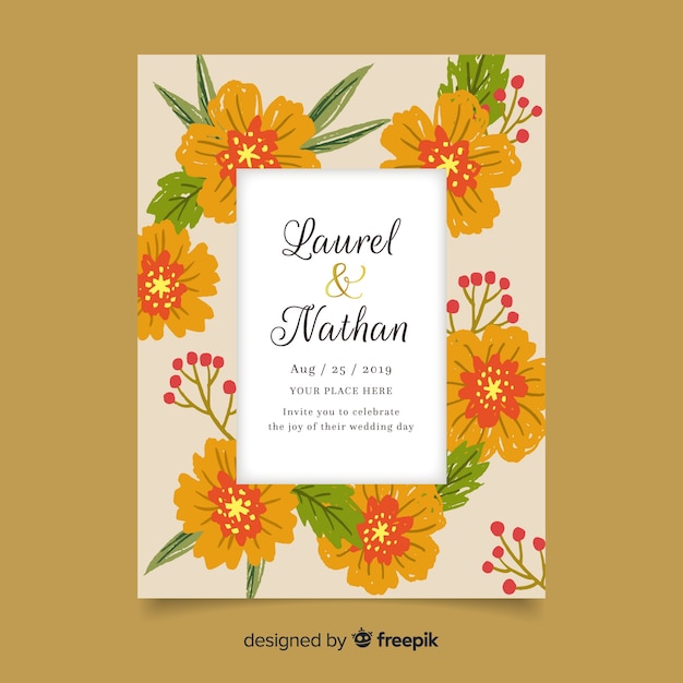 Free Vector colorful floral wedding invitation template