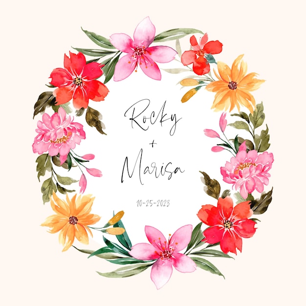 Free Vector colorful floral wreath with watercolor