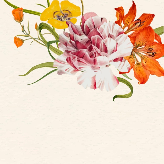 Colorful flower background illustration with design space, remixed from public domain artworks