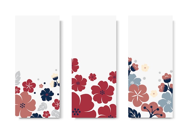 Free vector colorful flower card template set